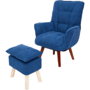 简氧单人沙发旋转椅 2022年升级款懒人沙发休闲椅 北欧美式简易布艺沙发 卧室客厅阳台小沙发配脚凳 蓝色