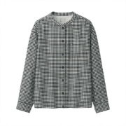 无印良品 MUJI 女式 法兰绒 立领衬衫 BCB19C1A 黑色格纹 M