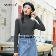 三福打底衫2022秋冬新款长袖T恤内搭修身高领莫代尔纯色上衣女装