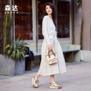 森达板鞋女商场同款厚底复古拼接休闲鞋/预售20天发货