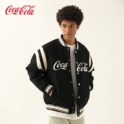 Coca-Cola/可口可乐 棒球服男条纹拼接秋冬情侣款夹克外套棉服