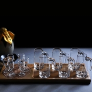 RCOMS1950 白酒杯分酒器套装 一口杯高脚茅台小酒杯玻璃酒盅烈酒杯7字把分酒壶酒具礼盒套装 6壶6杯