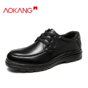 奥康（Aokang）男鞋男士商务休闲鞋英伦舒适低帮圆头系带皮鞋G213214047  黑色42码