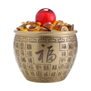 知礼庭 百福纯黄铜米缸聚宝盆 小号铜杯