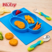 Nuby（努比）硅胶餐盘  婴儿宝宝儿童辅食碗吃饭训练碗餐具 卡通可爱硅胶分格餐盘餐垫碗套装 蓝色考拉