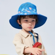 KK树儿童防晒帽宝宝帽子遮阳夏季薄款男童女童渔夫盆帽大帽檐春秋 蓝色鲨鱼 L