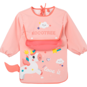 kocotree儿童罩衣宝宝围裙吃饭罩衣画画衣围兜防水反穿防脏饭兜秋季幼儿园 粉色独角兽(围兜款) M：建议3-6岁；身高95-110cm