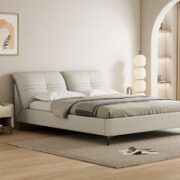 Sleemon 喜临门 头层牛皮卧室实木家具 云翎 梧桐灰床+飞跃2.0床垫 1.8m*2m
