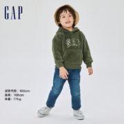 【抱抱绒】Gap男女幼童秋冬2022新款易穿搭LOGO珊瑚绒抓绒套头卫衣447752连帽衫 军绿色 110cm(4岁)尺码偏小 建议选大一码