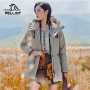 伯希和女款冲锋衣三合一可拆卸防水潮牌户外中长款防风外套 卡其色 L
