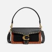 蔻驰COACH【官方直供】奢侈品女士专柜款中号铆钉手提单肩包黑色皮质79338B4M2