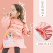 kocotree儿童罩衣宝宝围裙吃饭罩衣画画衣围兜防水反穿防脏饭兜秋季幼儿园 粉色独角兽 XL：建议9-12岁；身高120-140cm