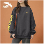 ANTA 安踏 卫衣男女长袖2022秋季情侣宽松套头衫圆领黑色潮流休闲运动服