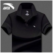 ANTA 安踏 短袖t恤男夏季冰丝翻领POLO衫男士体恤黑色速干半袖运动上衣