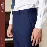 VICUTU/威可多男士套西裤修身蓝色羊毛西装裤商务休闲西服裤 专