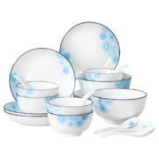 华帝 碗碟套装 餐具套装日式 陶瓷碗碟套装20头 家用碗盘勺餐具 青柠系列 微波炉适用