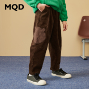 MQD童装男童灯芯绒洋气秋装新款长裤儿童休闲裤磨毛斜纹直筒裤子 巧克力 150