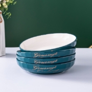 句途祖母绿碗碟套装ins风家用米饭碗面碗菜盘子北欧餐具组合 墨绿钻石英文（绿筷子）16件碗盘套装