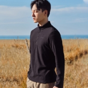 伯希和抓绒衣男女秋冬运动立领户外保暖透气摇粒绒套头衫 男款曜石黑 XXXL