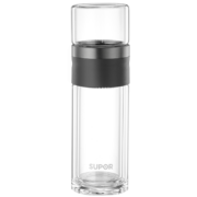 苏泊尔（SUPOR）玻璃杯茶水分离水杯双层玻璃便携男女商务办公泡茶过滤杯子 怡系列-220mL乌木黑
