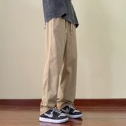 月伊纺工装裤子男秋季纯棉耐磨休闲裤青年纯棉加肥加大宽松直筒劳保裤 卡其色 L