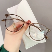 潮轻素颜茶色防蓝光眼镜框架男女同款tr近视鏡框脸显小红书配近视散光防蓝光变色镜片 亮透明粉 161防辐射镜片【留言度数】