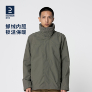 迪卡侬冲锋衣男三合一夹克防风户外服装春秋外套可拆卸内胆外套 山林绿夹克 男款 L