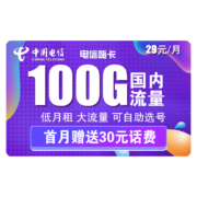 中国电信 手机卡流量卡不限速纯上网卡5G套餐通用100g畅享翼校园卡包年长期静卡辰卡嗨卡翼卡星卡 电信长期战卡39元包120G全国 100分钟可选号