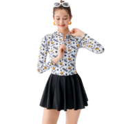 B.Duck小黄鸭连体泳衣女 长袖裙式少女可爱保守遮肚女士泳衣温泉泳衣