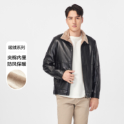 红豆 2022秋新男士翻领PU皮复合加绒夹克