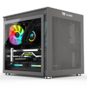 Tt（Thermaltake）钢影小钢炮 钛灰 桌面迷你机箱电脑主机（双水冷位/支持MATX/钢化玻璃侧透/支持Type-C）