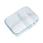 京东京造 玻璃饭盒 耐高温高硼硅玻璃保鲜盒 微波炉可用 密封防漏便当盒（2分隔 1000ml）