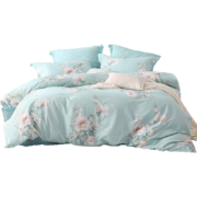 水星家纺 四件套纯棉床单被套枕套 床上用品双人被罩被褥被单 斓花逸影【花卉系列】 1.8m床（适配220×240cm被子）