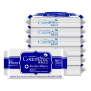 棉德生活（Cottontree）75%食用酒精抑菌消毒湿巾 17 * 18cm 10片/包（单片独立包装）*6包