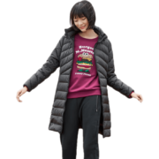 班尼路冬季中长款鸭绒超轻连帽服女时尚基础简约修身外衣百搭纯色街头风保暖防寒拉链外套 00A M