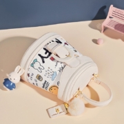 米菲miffy 手绘涂鸦手提包甜美卡通时尚新款冬季暖色系日系ins风单肩斜挎女包 米白色