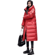 YAYA鸭鸭羽绒服女中长款2022冬季新款女装韩版修身连帽休闲防寒保暖羽绒外套女 红色 M【建议100-120斤】