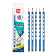 得力(deli) 儿童洞洞笔 粗杆儿童/小学生练字矫正握姿铅笔 学生用品 HB12支彩盒装 58182