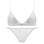 Glambody新款小胸聚拢内衣女薄款无钢圈三角杯胸罩前扣性感法式文胸套装682132 白色套装 70B