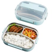 美厨（maxcook）304不锈钢饭盒 加大加深3格学生饭盒餐盘配餐具 1.25L蓝色MCFT098