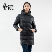 黑冰T1204女士650+蓬冬季中长款轻量修身连帽羽绒服城市休闲长款羽绒大衣 D 灰绿 XL