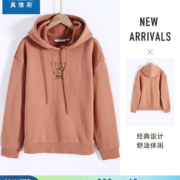 真维斯女装 冬季新款 连帽印花长袖T恤卫衣JW 虾玉色8242 165/88A/L