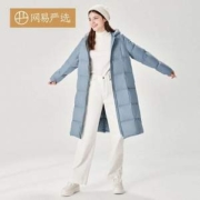 M码，网易严选 轻羽系列 女式方格长款连帽羽绒服 4004698