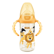 NUK宽口PPSU奶瓶新生婴儿带手柄中圆孔硅胶6-18个月300ML狮子款进口