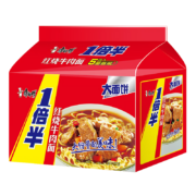 康师傅 方便面 一倍半红烧牛肉面 泡面袋装速食 五连包 大面饼110g*5包