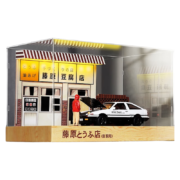 【车模+灯光场景+亚克力罩+USB供电】仿真汽车模型停车库场景藤原豆腐店AE86车模展示盒摆件男生礼 AE86场景-USB【车模+灯光场景+亚克力罩】