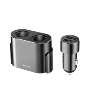 10日20点：BASEUS 倍思 车载充电器 双USB+双点烟口 95W 黑色