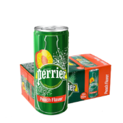 法国原装进口 Perrier巴黎水桃子味气泡水 进口超市 天然矿泉水 250ml*30罐整箱装(新旧包装随机发货)