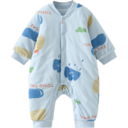 童泰秋冬1-18个月婴儿宝宝衣服对开棉衣连体衣夹棉哈衣爬服 蓝色 66cm