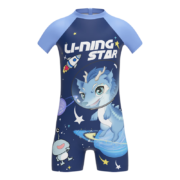 李宁 LI-NING 儿童泳衣男 童趣卡通印花连体冲浪服 时尚舒适透气游泳温泉泳装LNYT906-1 蓝色 140
